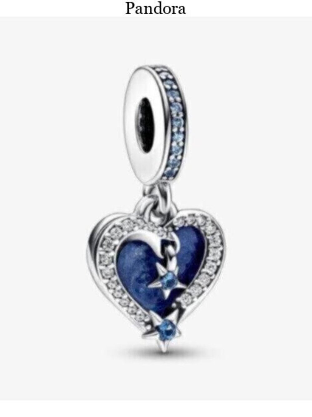Pandora Silver Heart Dangle Charm with Blue Stones